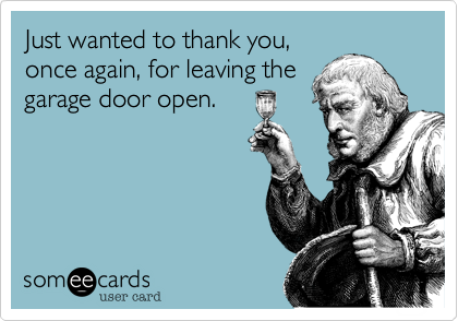 Just wanted to thank you,
once again, for leaving the
garage door open.