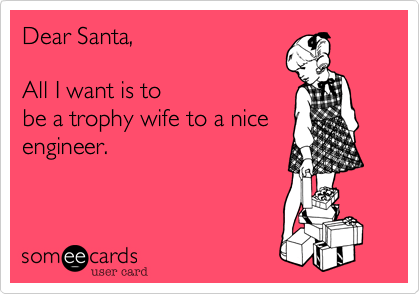 Dear Santa, 

All I want is to
be a trophy wife to a nice
engineer. 