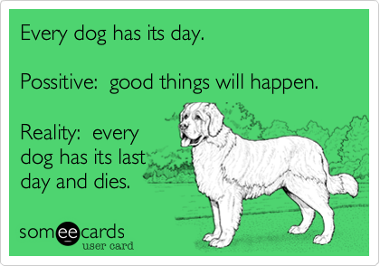 Every dog has its day.

Possitive:  good things will happen.

Reality:  every
dog has its last
day and dies.