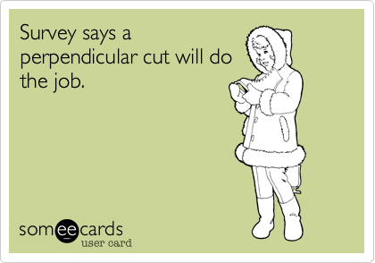 Survey says a
perpendicular cut will do
the job.