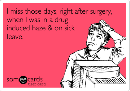 I miss those days, right after surgery, when I was in a drug
induced haze & on sick
leave.