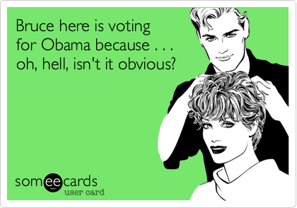 Bruce here is voting for Obama because . . .oh, hell, isn't it obvious?