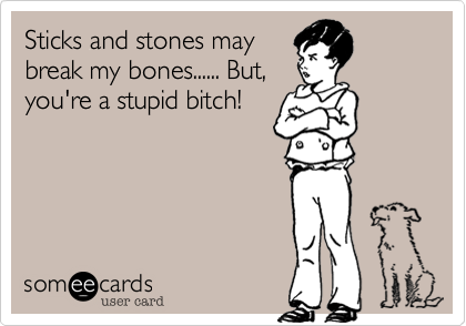 Sticks and stones maybreak my bones...... But,you're a stupid bitch!