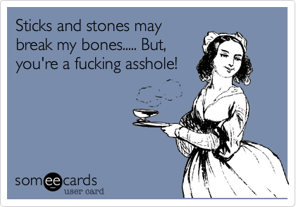 Sticks and stones maybreak my bones..... But,you're a fucking asshole!