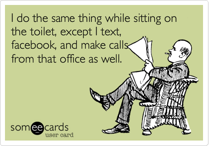 I do the same thing while sitting on the toilet, except I text,
facebook, and make calls
from that office as well.