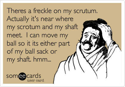 Theres a freckle on my scrutum.  Actually it's near where
my scrotum and my shaft
meet.  I can move my
ball so it its either part
of my ball sack or
my shaft. hmm... 