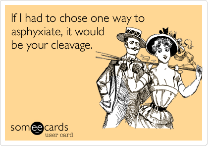 If I had to chose one way to asphyxiate, it would
be your cleavage.