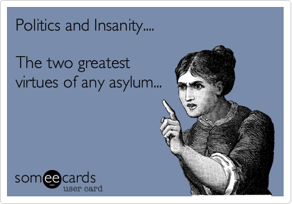 Politics and Insanity....The two greatestvirtues of any asylum...