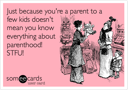 Just because you're a parent to a few kids doesn't
mean you know
everything about
parenthood!  
STFU!
