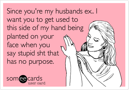 Since you're my husbands ex.. I want you to get used to
this side of my hand being
planted on your
face when you
say stupid sht that
has no purpose.