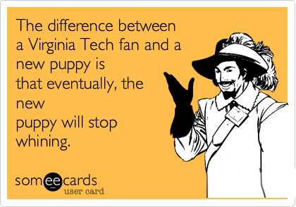 The difference between
a Virginia Tech fan and a 
new puppy is
that eventually, the
new
puppy will stop
whining.
