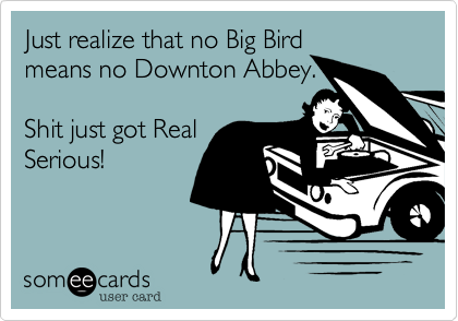 Just realize that no Big Birdmeans no Downton Abbey.Shit just got RealSerious!