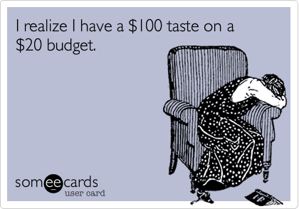I realize I have a $100 taste on a $20 budget.