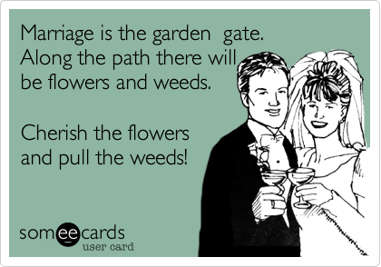 Marriage is the garden  gate. Along the path there will be flowers and weeds.Cherish the flowersand pull the weeds!
