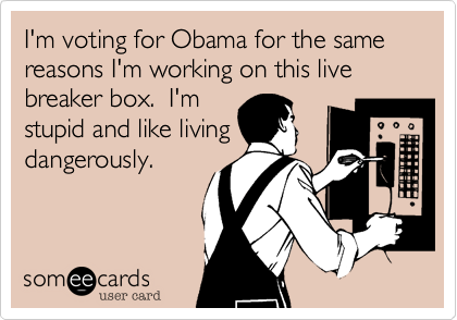 I'm voting for Obama for the same reasons I'm working on this live
breaker box.  I'm 
stupid and like living
dangerously.