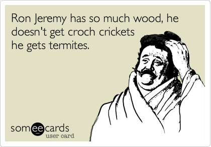 Ron Jeremy has so much wood, he doesn't get croch cricketshe gets termites. 
