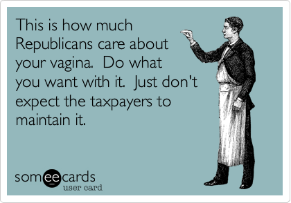 This is how muchRepublicans care about your vagina.  Do whatyou want with it.  Just don'texpect the taxpayers to maintain it.