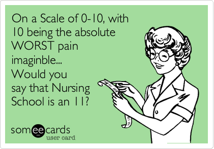 On a Scale of 0-10, with
10 being the absolute
WORST pain
imaginble... 
Would you
say that Nursing
School is an 11?