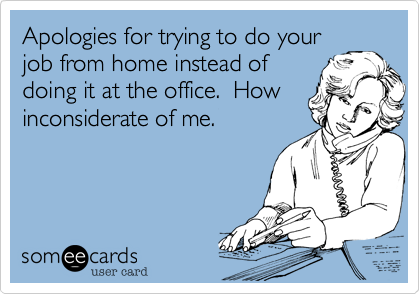 Apologies for trying to do your
job from home instead of
doing it at the office.  How
inconsiderate of me.