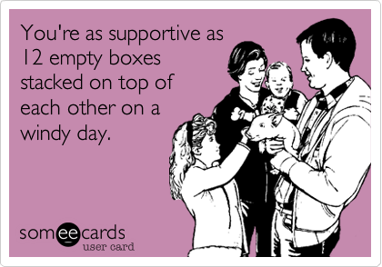 You're as supportive as
12 empty boxes
stacked on top of
each other on a
windy day.