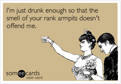 I'm just drunk enough so that the smell of your rank armpits doesn't offend me.