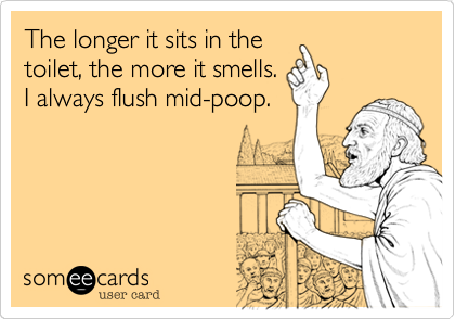 The longer it sits in the
toilet, the more it smells.
I always flush mid-poop.
