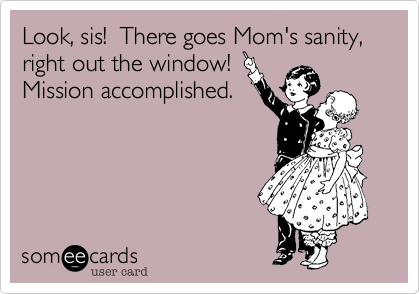 Look, sis!  There goes Mom's sanity, right out the window! 
Mission accomplished.