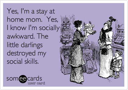 Yes, I'm a stay at
home mom.  Yes,
I know I'm socially
awkward. The
little darlings
destroyed my
social skills.