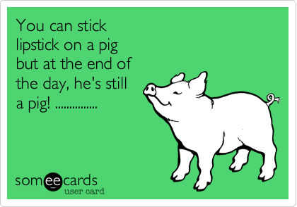 You can stick
lipstick on a pig
but at the end of 
the day, he's still 
a pig! ...............