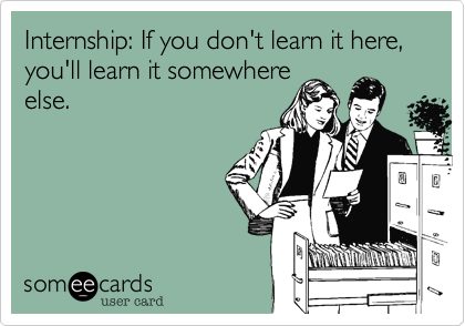 Internship: If you don't learn it here, you'll learn it somewhere
else. 