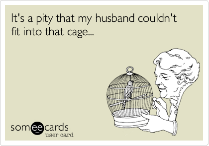 It's a pity that my husband couldn't fit into that cage...
