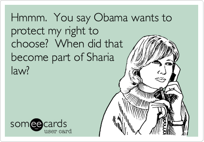 Hmmm.  You say Obama wants to protect my right to
choose?  When did that
become part of Sharia
law?