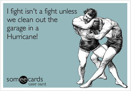 I fight isn't a fight unless
we clean out the
garage in a
Hurricane!