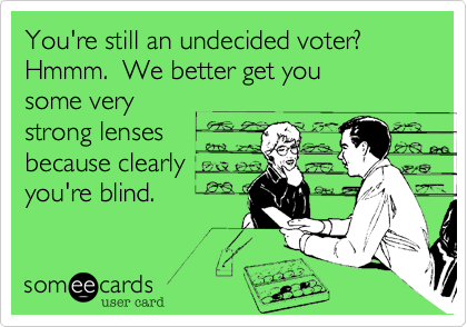 You're still an undecided voter?  Hmmm.  We better get you
some very
strong lenses
because clearly
you're blind.
