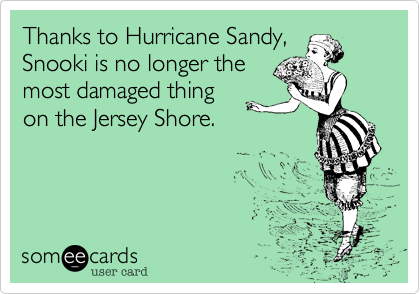 Thanks to Hurricane Sandy,
Snooki is no longer the
most damaged thing
on the Jersey Shore.