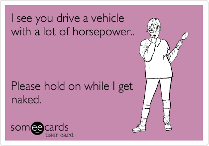 I see you drive a vehicle
with a lot of horsepower..



Please hold on while I get
naked. 