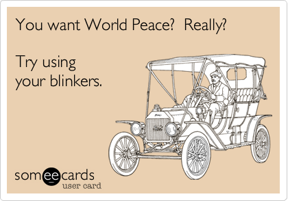 You want World Peace?  Really?Try usingyour blinkers.