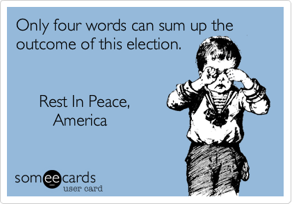 Only four words can sum up the outcome of this election.           Rest In Peace,                 America