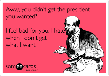 Aww, you didn't get the president you wanted? 

I feel bad for you. I hate
when I don't get
what I want.