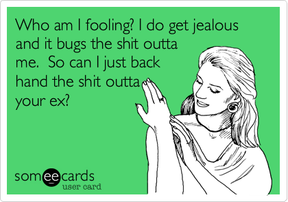 Who am I fooling? I do get jealous and it bugs the shit outta
me.  So can I just back 
hand the shit outta 
your ex?