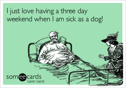 I just love having a three day weekend when I am sick as a dog!