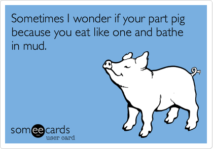 Sometimes I wonder if your part pig because you eat like one and bathe in mud. 