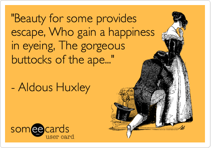 "Beauty for some provides
escape, Who gain a happiness
in eyeing, The gorgeous
buttocks of the ape..."

- Aldous Huxley