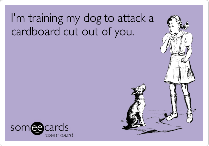 I'm training my dog to attack a
cardboard cut out of you.