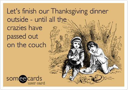Let's finish our Thanksgiving dinner outside - until all the
crazies have 
passed out
on the couch