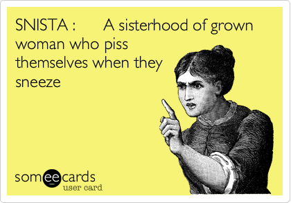 SNISTA :      A sisterhood of grown  woman who pissthemselves when theysneeze