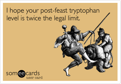 I hope your post-feast tryptophan level is twice the legal limit.