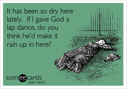 It has been so dry here 
lately.  If I gave God a 
lap dance, do you 
think he'd make it
rain up in here?