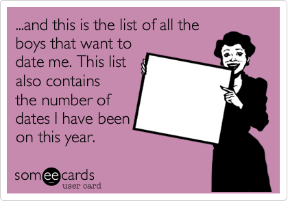 ...and this is the list of all the
boys that want to
date me. This list
also contains
the number of
dates I have been
on this year. 