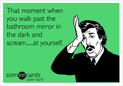 That moment when
you walk past the
bathroom mirror in
the dark and
scream......at yourself.